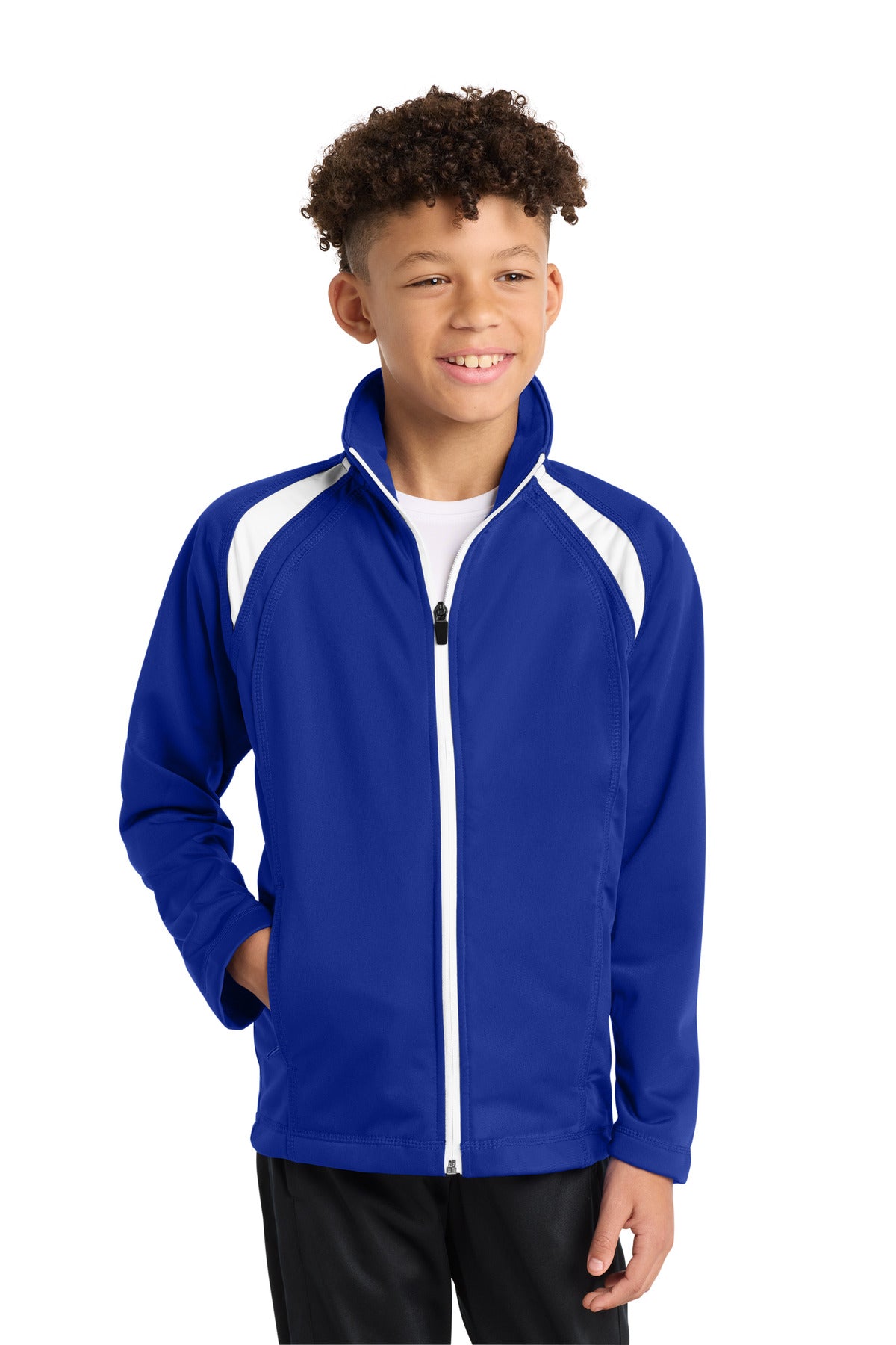 True Royal/Wht Sport-Tek Youth Tricot Track Jacket. YST90 plain