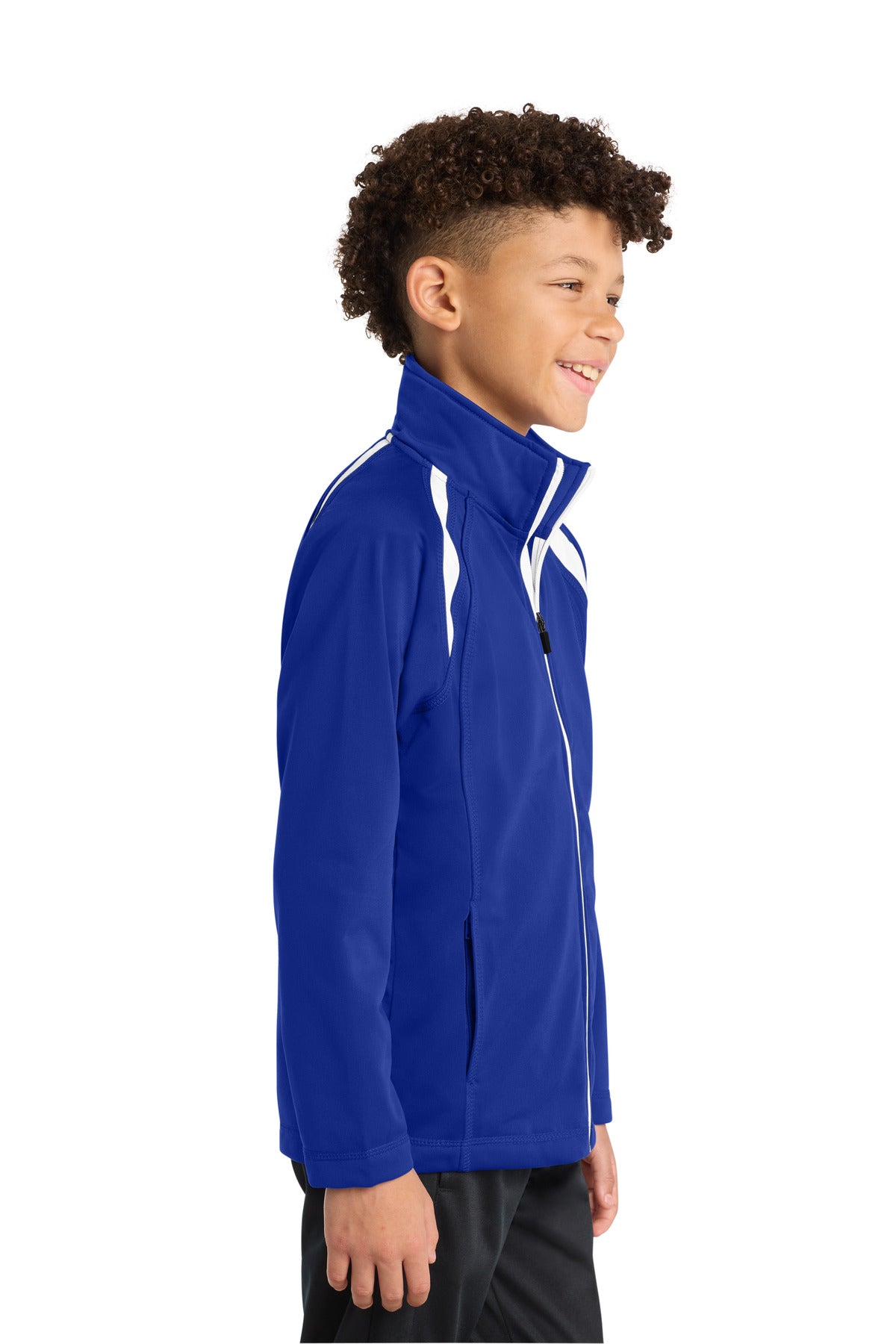 True Royal/Wht Sport-Tek Youth Tricot Track Jacket. YST90