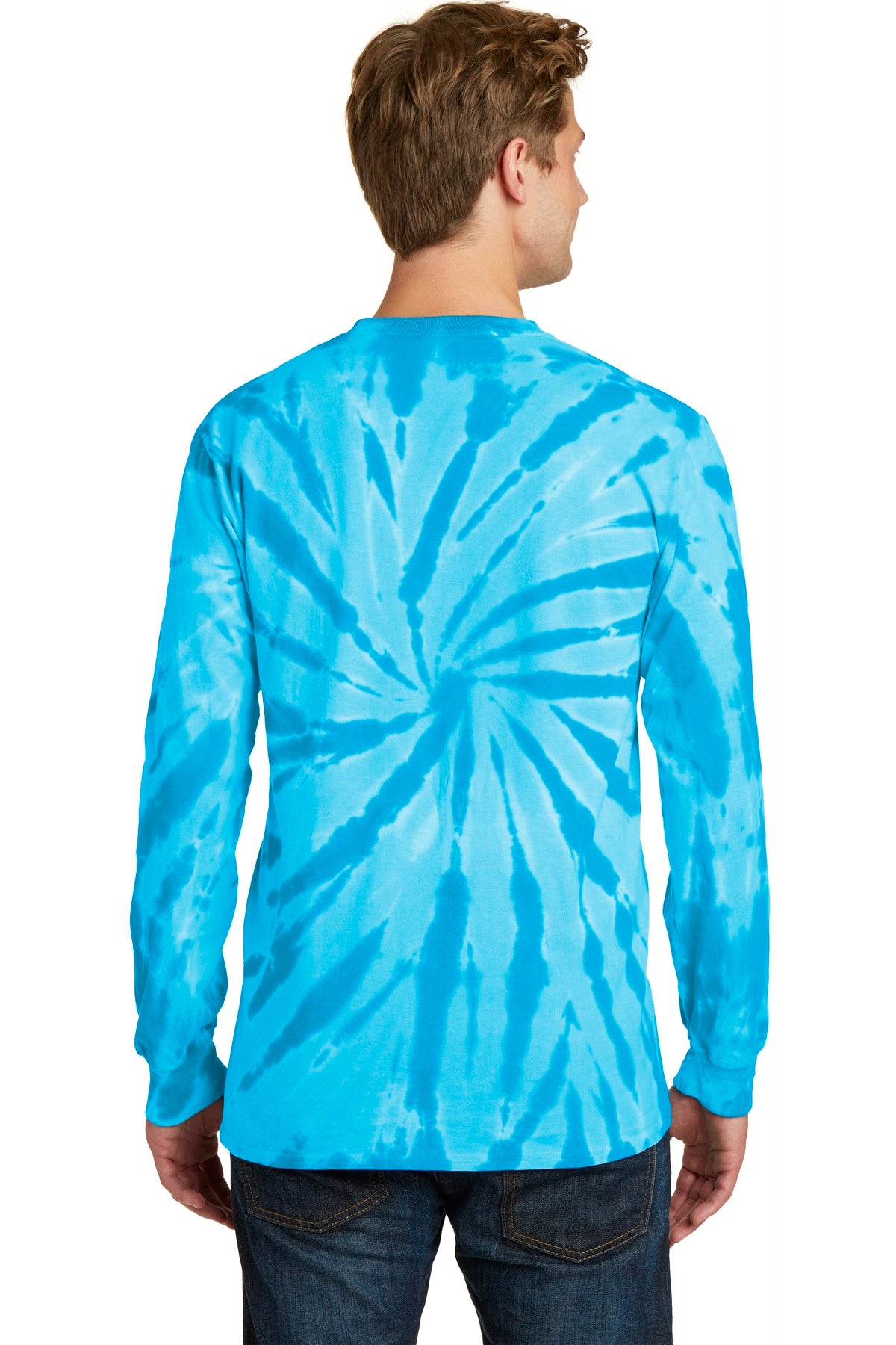 Turquoise Port & Co Tie-Dye Long Sleeve Tee. PC147LS plain