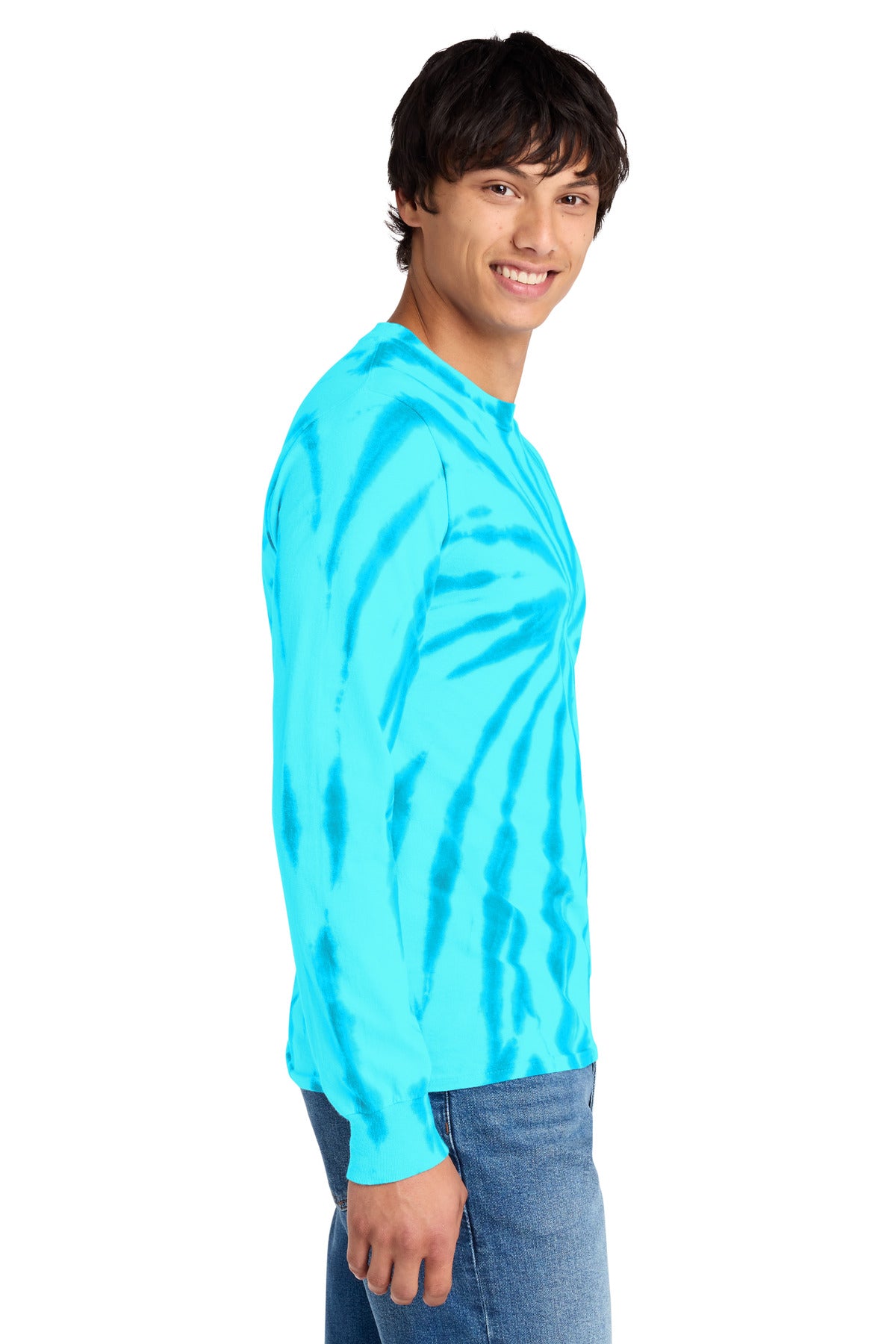 Turquoise Port & Co Tie-Dye Long Sleeve Tee. PC147LS plain