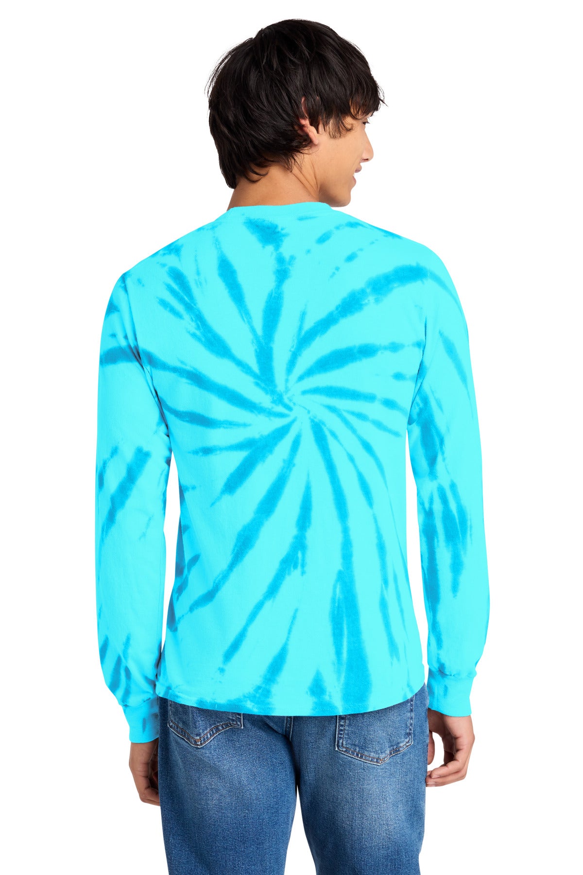 Turquoise Port & Co Tie-Dye Long Sleeve Tee. PC147LS plain