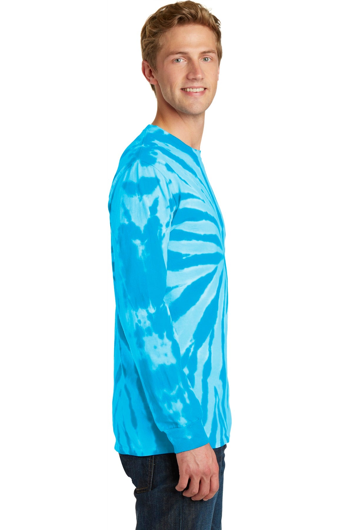 Turquoise Port & Co Tie-Dye Long Sleeve Tee. PC147LS