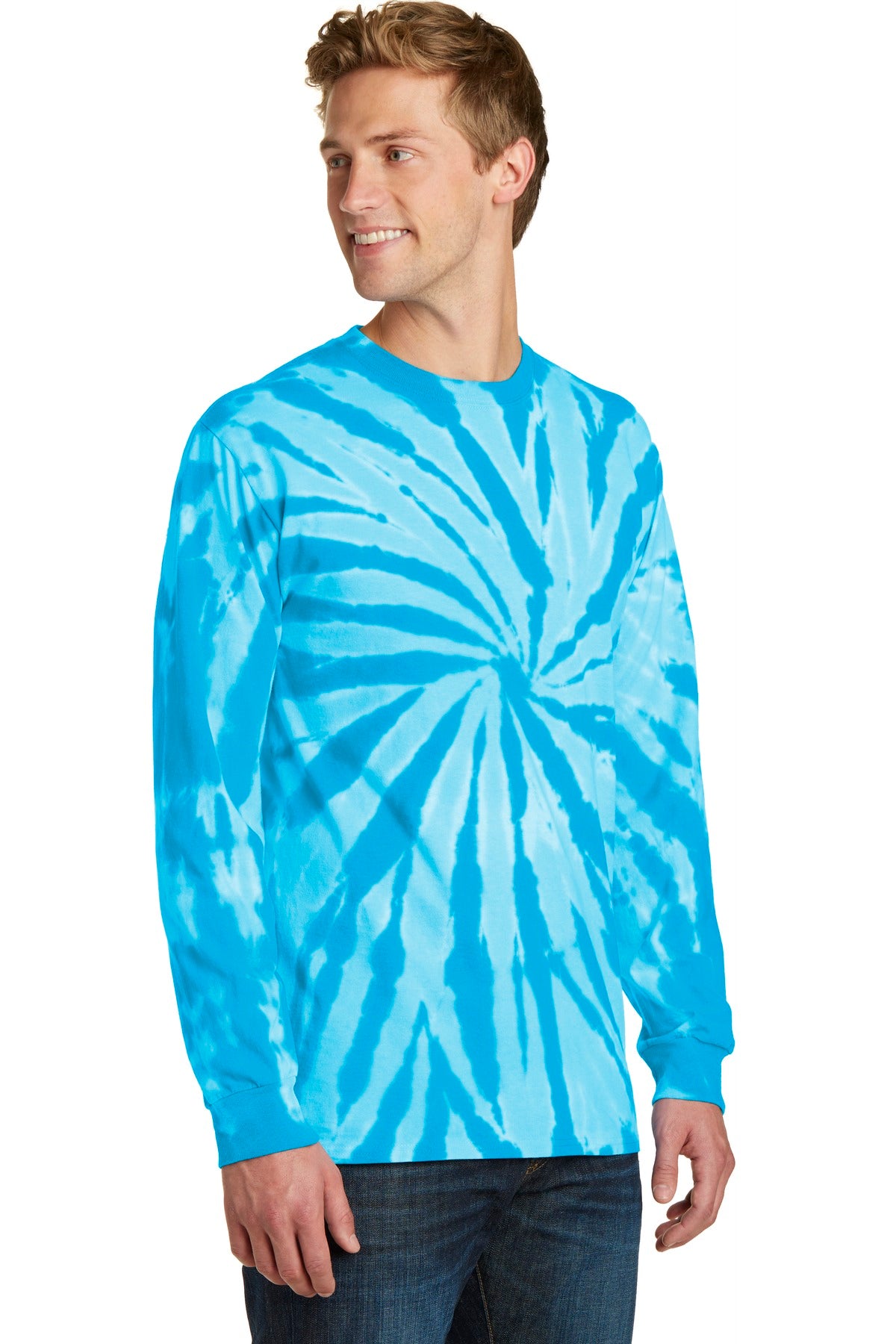 Turquoise Port & Co Tie-Dye Long Sleeve Tee. PC147LS