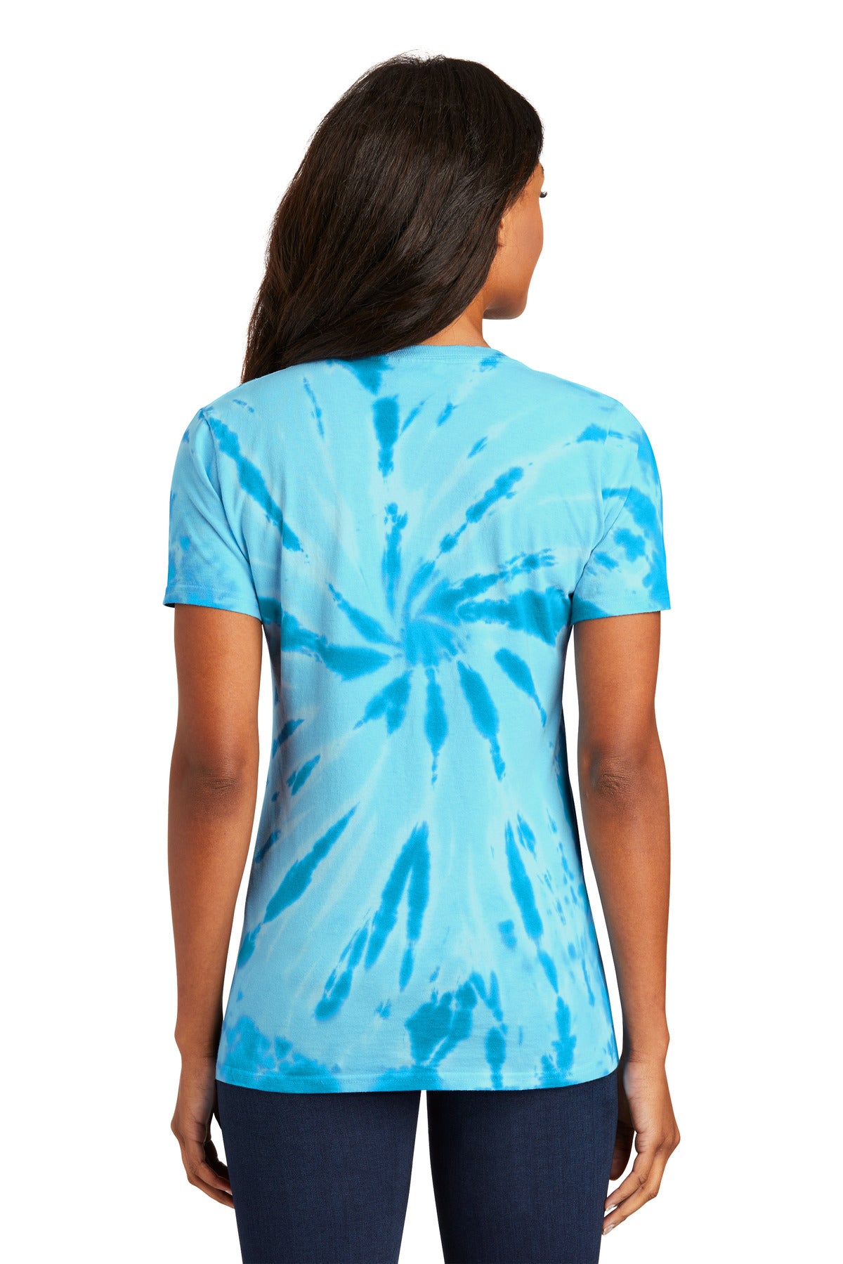 Turquoise Port & Co Women's Tie-Dye V-Neck Tee. LPC147V plain