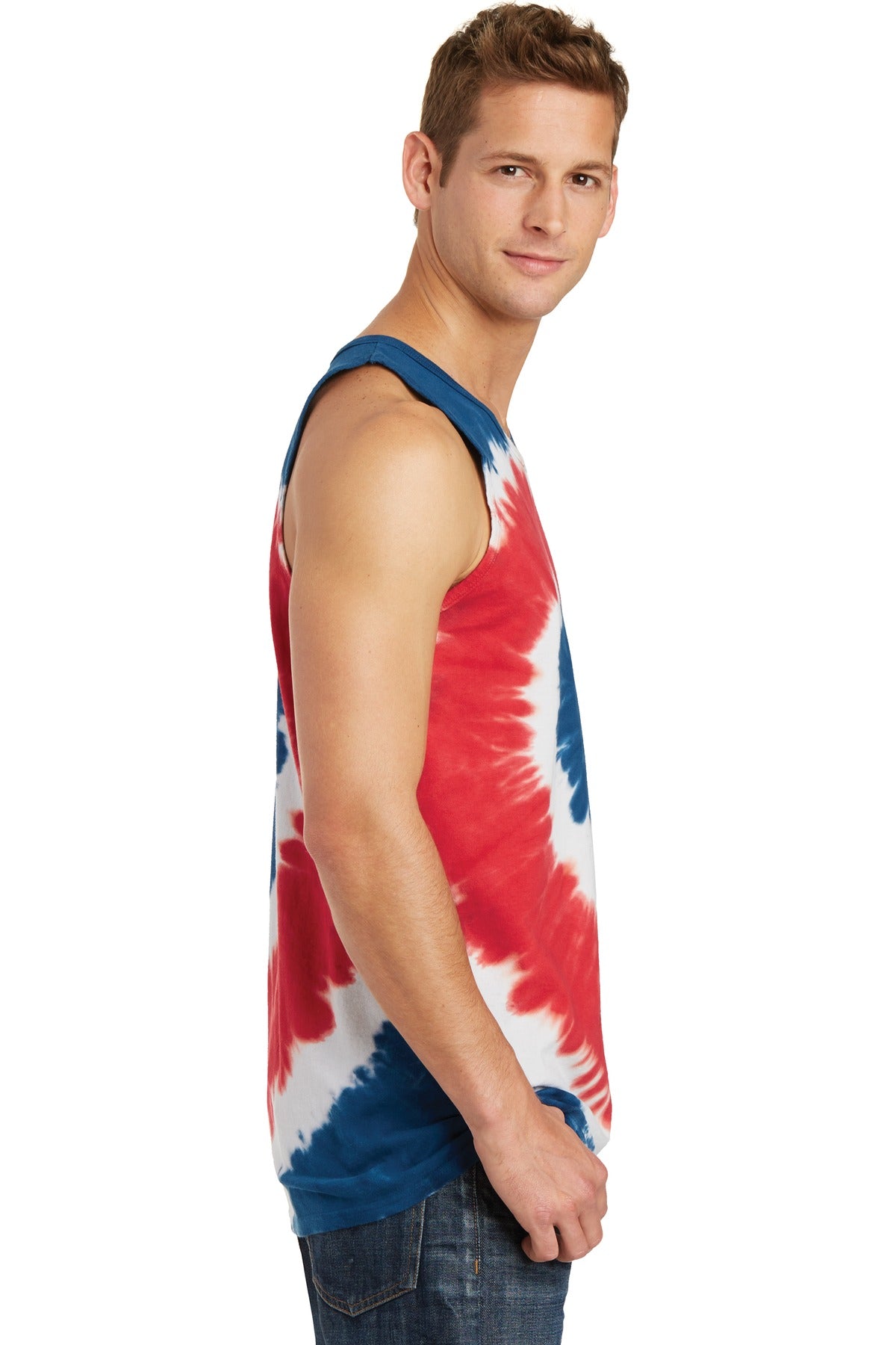 USA Rainbow Port & Co Tie-Dye Tank Top. PC147TT plain