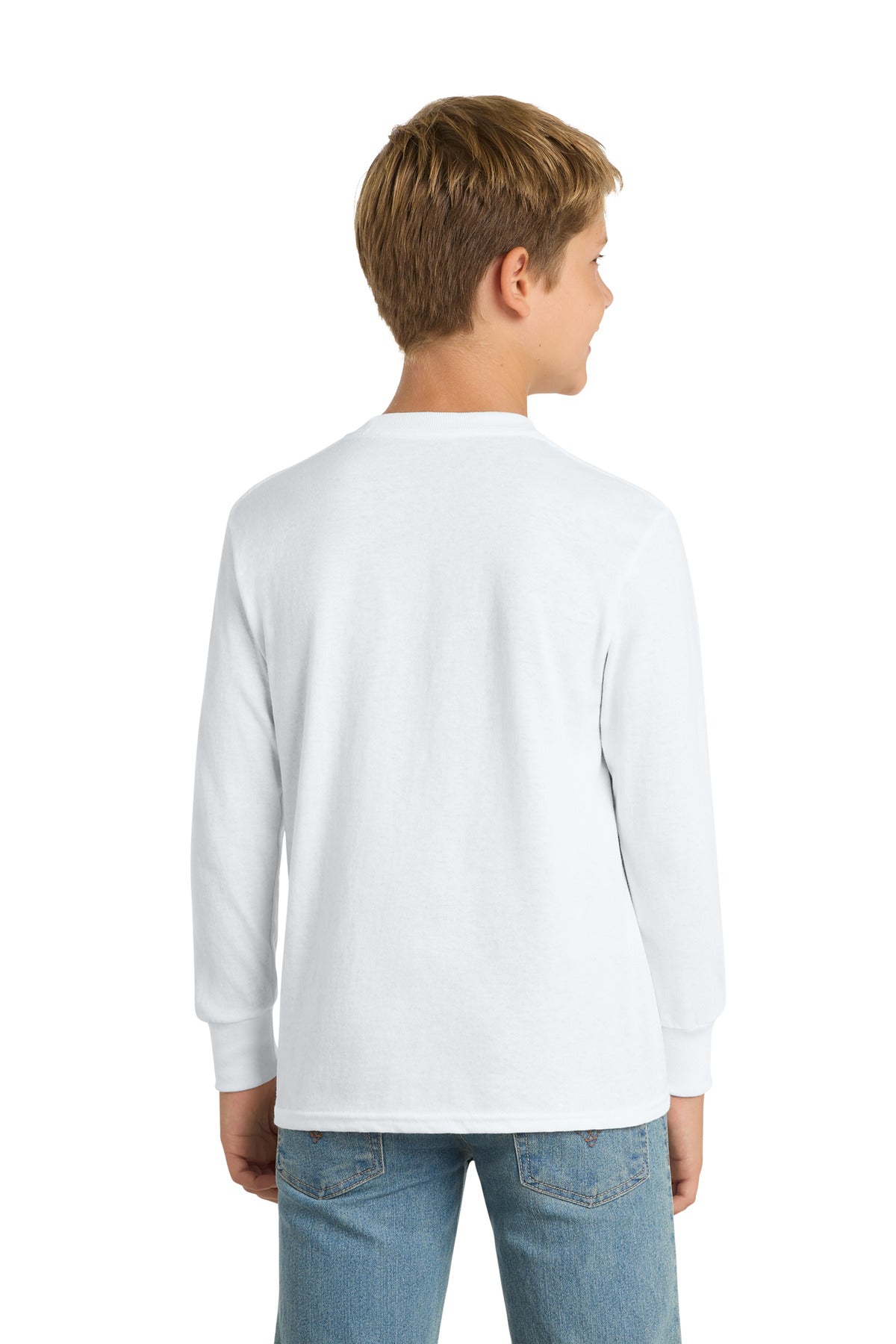 White Port & Co Youth Long Sleeve Core Cotton Tee. PC54YLS plain