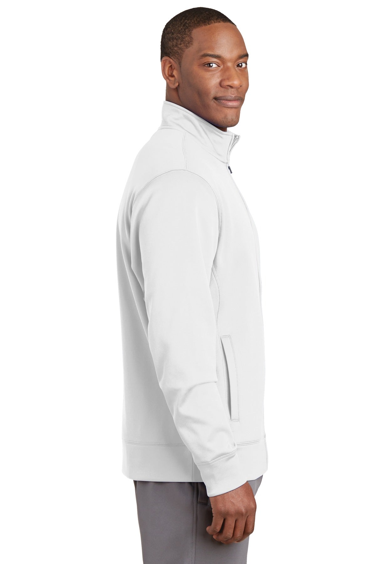 White Sport-Tek Sport-Wick Fleece Full-Zip Jacket. ST241 plain