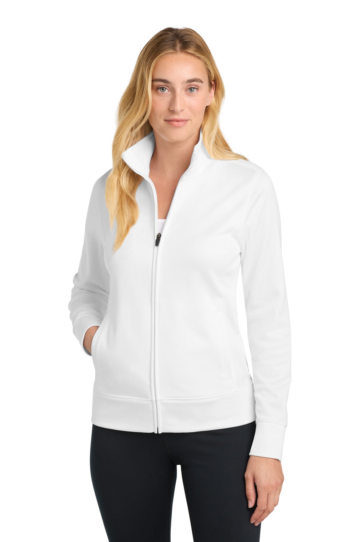 White Sport-Tek Women's Sport-Wick Fleece Full-Zip Jacket. LST241
