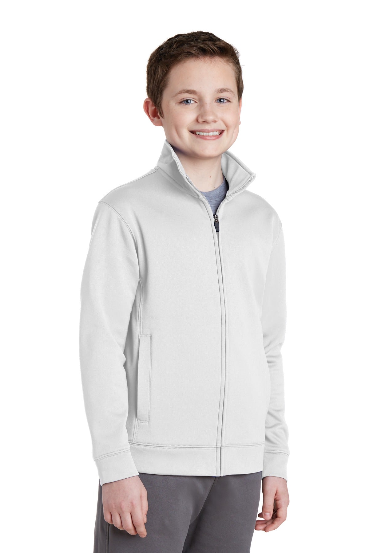 White Sport-Tek Youth Sport-Wick Fleece Full-Zip Jacket. YST241