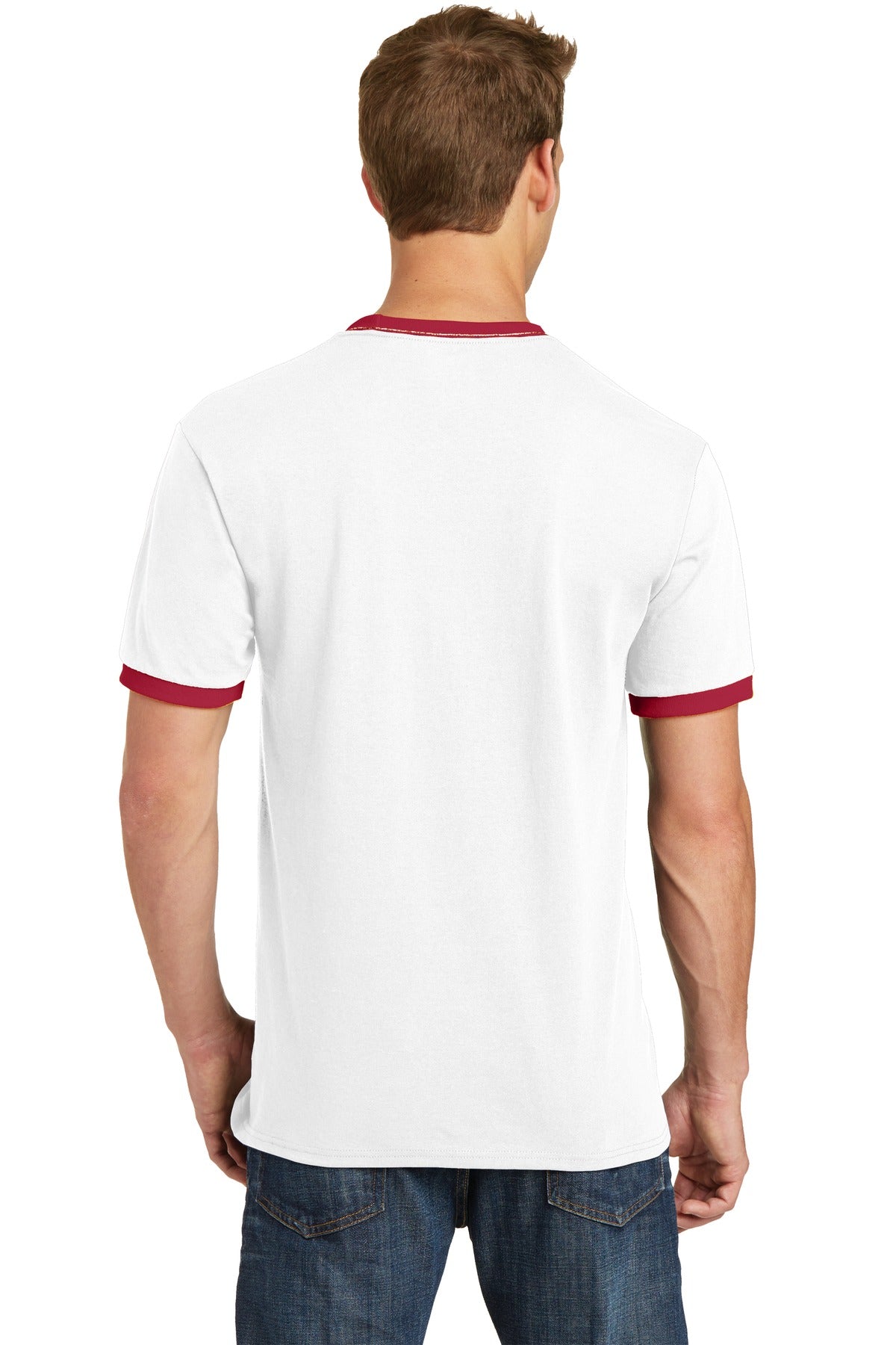 White/Red Port & Co Core Cotton Ringer Tee. PC54R plain