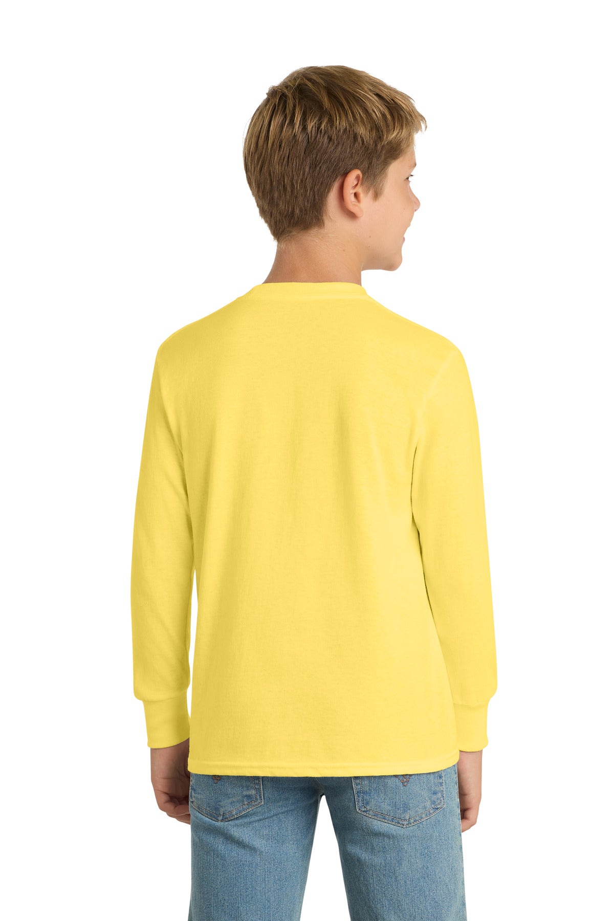 Yellow Port & Co Youth Long Sleeve Core Cotton Tee. PC54YLS plain